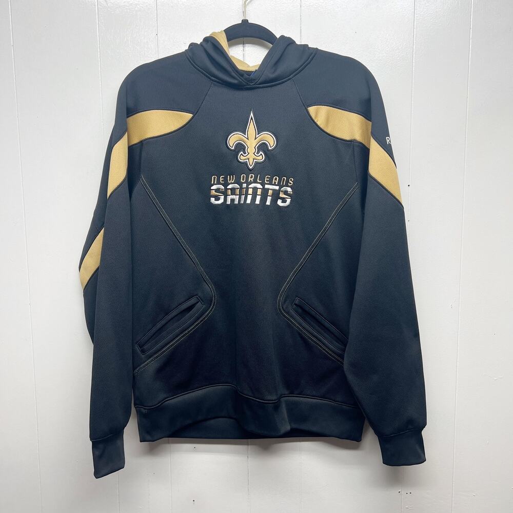 Reebok NFL New Orleans Saints Pullover Hooded Black & Gold Sweatshirt Size Small